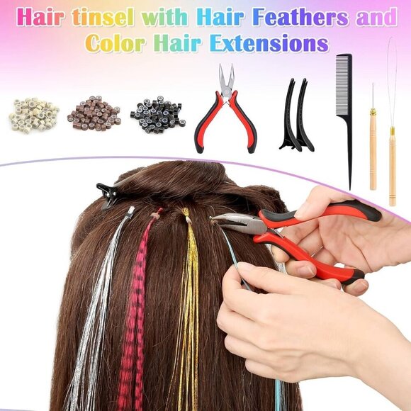Hair Tinsel with Feathers Kit 20 Colors 48 Inch Rainbow Extensions for Women main image 7